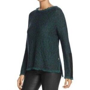 Donna Karan Fringed Knit Sweater Crewneck Spit Hemline Medium
